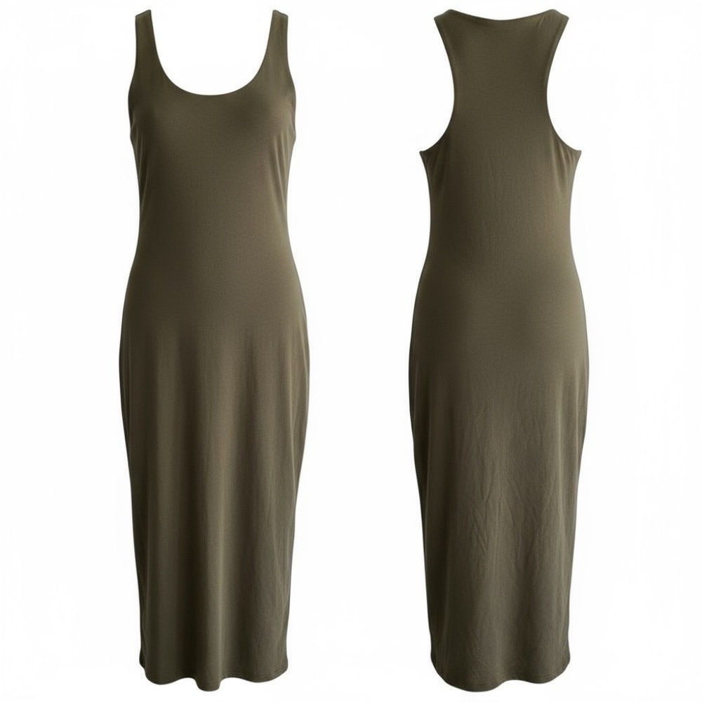 Good American Green Bodycon Midi Tank Dress Size XS Stretch Capsule Wardrobe